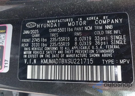 2025 Genesis Gv70 Select/Advanced/Sport Prestige from USA, damaged, VIN KMUMADTBXSU221715